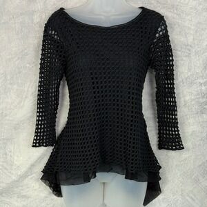 Vtg Y2k Pete Black Mesh Asymmetrical Top Womens Sz M Goth Witchy Fairy Grunge